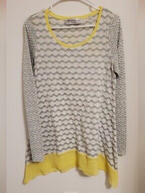Patrizia Luca Women's Grey & Yellow Wave-Print Long Sleeve Top